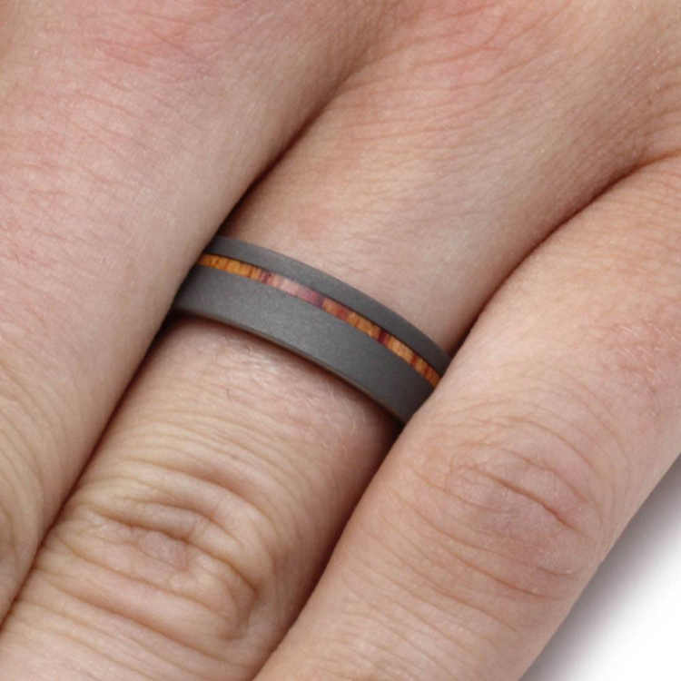 Sandblasted Titanium Ring With Tulipwood Sleeve