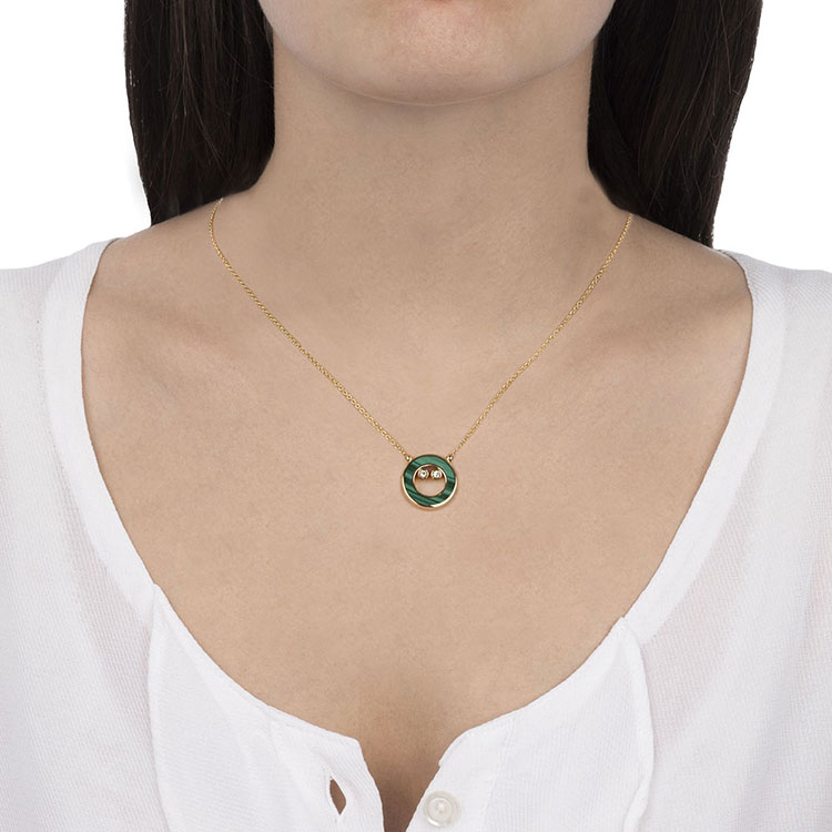 Circle Malachite And Diamond Necklace