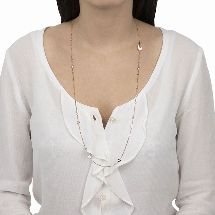 Long White Gemstone and Diamond Necklace
