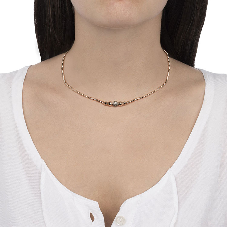 Diamond And Rose Gold Sphered Necklace
